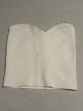 Babaton White Ribbed Strapless Knit Top